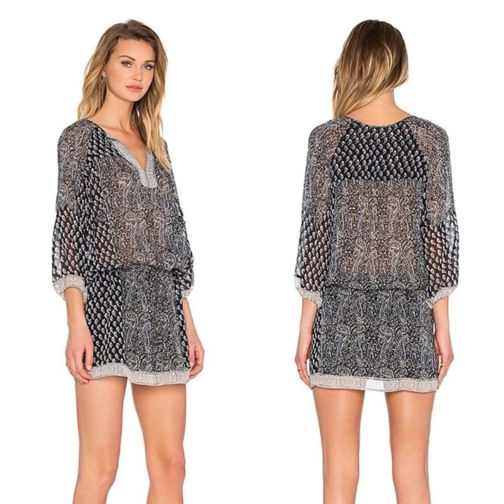 Ulla Johnson Salinas Dress Mer Silk Chiffon Mini Dress Boho 2 Blue‎ Paisley